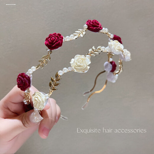 New texture forest rose Chinese style personalized princess cold rose imitation pearl headband exquisite and elegant red rose 1 piece
