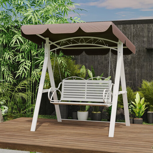 Mu Xiaoxi Outdoor Innenhof wasserdichte Sonnenschutz Haushalt Mehrköpfiger Schwung im Freien Garten Schaukelstuhl Villa Kleiner Innenhof Internet Promi Doppelhänge Stuhl Dark Night Black Belt Shed [Senden Sie Kissen Blumenrebelampe]