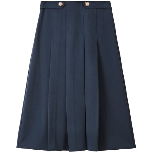 Shandu Bila Spring and Autumn College Style Pleated Skirt Professional Age Reduction Covering Hips and Slimming Versatile A-Line Skirt Dark Blue L