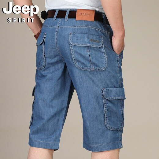 Jeep (jeep) short denim shorts masculins multi-poche pantalons de travail à la mode lâche pantalon rabad bissé 753 bleu clair 30