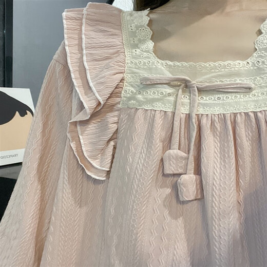 Huinubi Princess Style Langarm Pyjamas Frauen Frühling und Herbst reines Baumwoll 2023 Neuer rosa Spitze Herbst und Winter Home Clothing 9904# Pink (doppelte Länge) [S] 45 xl 120-140jin [Jin gleich 0,5 kg]