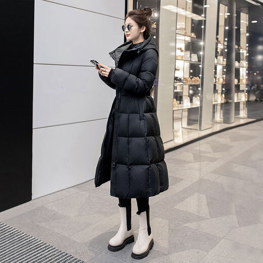 Sibaishe mid-length down jacket 2025 winter new women's hooded waist slimming thickened jacket