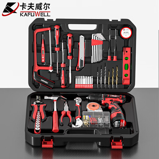卡夫威尔 109件套家用手电钻工具箱套装充电电动螺丝刀电工维修 P2982A 122件锂电钻套装P3028A