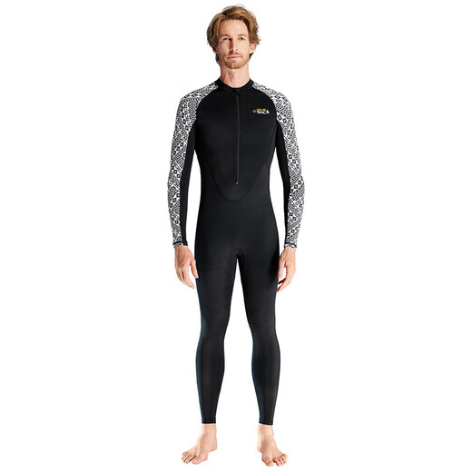 DIVE&SAIL men's and women's one-piece swimsuit long-sleeved quick-drying suit surfing suit wetsuit ice-sense Lycra jellyfish suit hot spring suit black men's S
