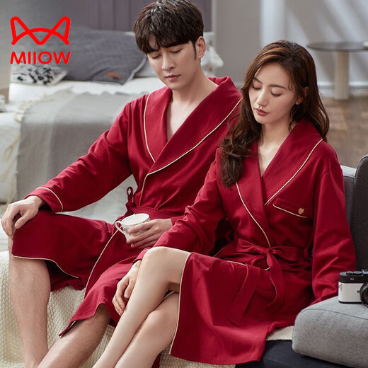 Cat man (miiow) couple de nuit de nuit printemps et de style automne de mariage peignoir le matin robe hommes et femmes mariage festif grand rouge moyen habitant ghj16834 style féminin 3xl