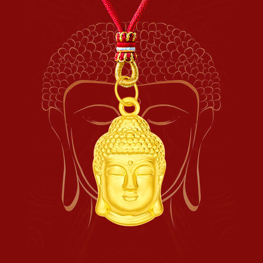 Buddha head pendant in the middle, solid silver necklace for men and women, gold-wrapped silver Tathagata Buddha statue, eternal peace for couples, small Buddha head pendant (red rope necklace), gold about 0.3g