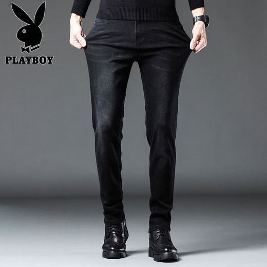 花花公子（PLAYBOY）牛仔裤男夏季新款潮流时尚修身小脚裤子男士休闲韩版弹力长裤男装 灰色X-1157HH1048 32