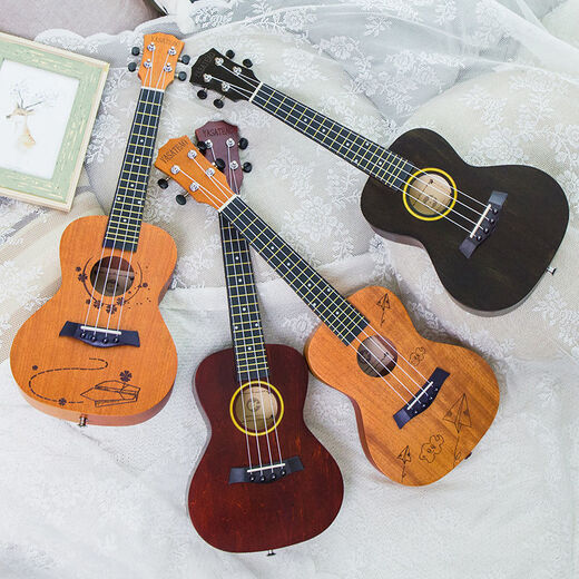 Geeignet für furniere Ukulele-Anfänger-Studenten Erwachsene Frauen mit männlichen Studenten 23-Zoll-Uklili-Kinder-Einführungsgitarre 23-Zoll-Regenbogen farbenfrohes Monogramm + Lehrbuch