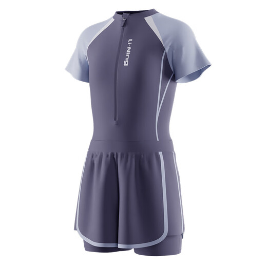 Детский купальник Li Ning (LI-NING) для девочек, два в одном, чтобы не смущаться, новое оборудование для плавания в горячих источниках для маленьких, средних и больших детей, серо-фиолетовые очки для плавания, комплект 160, рост 140-150 см, вес 35-45 кг.