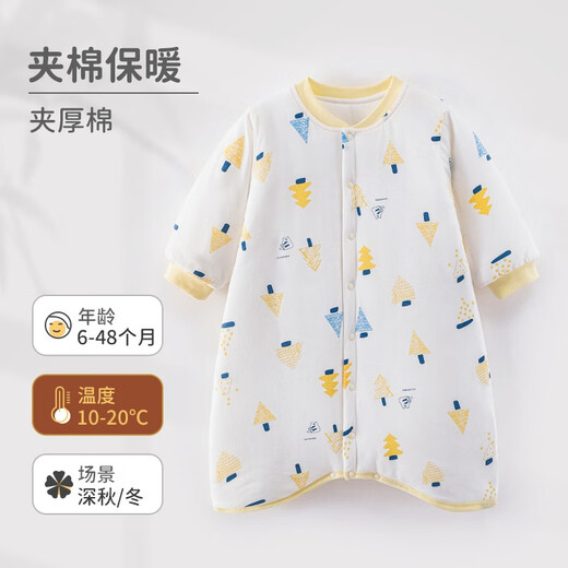 Wua wua baby clothes autumn and winter cotton clothes baby pajamas long-sleeved thick cotton sleeping bag children's belly protection anti-kick quilt warm nightgown Huang Xiaoxiong-thick cotton style 90