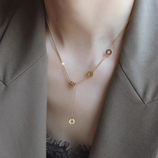Fat Donglai's same style 18K gold small waist pendant tassel necklace for women rose gold clavicle chain AU750 light luxury neck 18K small waist tassel necklace