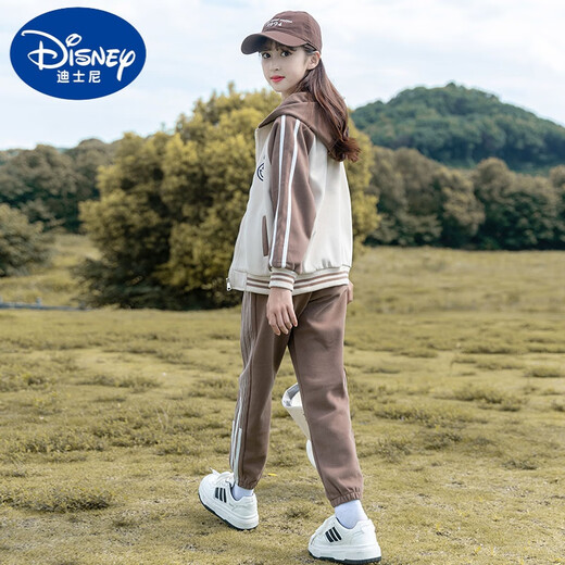 Disney (Disney) Girls Frühlings- und Herbstanzug Set 2024 Neue Big Children's Damen-Kleidung modische Sportarten zweiteiliger Kinder-Mädchen Herbst Kleidung BQ1396 Black [Coat + Hosen] 120 cm