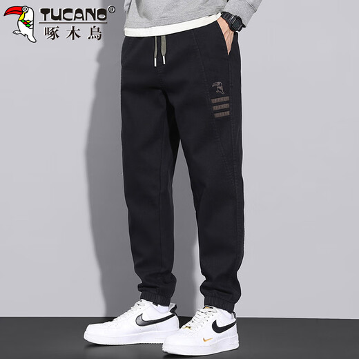 Woodpecker (TUCANO) casual pants for men in spring and summer loose trousers for men Korean style fashion workwear youth small feet trousers black XL