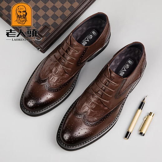
Old man's authentic versatile trendy men's shoes genuine leather soft sole breathable leather shoes men's fashionable men's casual leather shoes black HH9922 41 standard leather shoes size