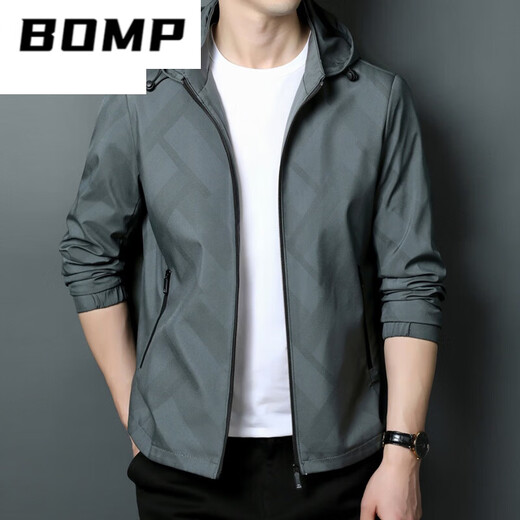 
BOMP brand daddy suit spring and autumn thin jacket middle-aged men stand collar spring casual loose hooded jacket top men K12127 green 175/L