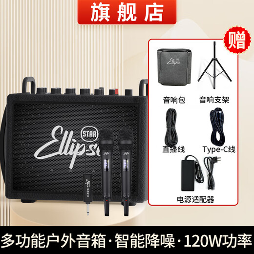 Oval Planet 120W outdoor speaker Q3 guitar electric blowpipe audio folk charging Bluetooth live broadcast internal recording playing and singing musical instrument audio Q3 black 120W