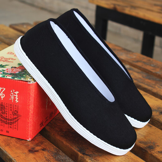 Old Beijing cloth shoes for men, breathable, middle-aged and elderly, round mouth, slip-on shoes, ethnic style cloth sole dad shoes, black cloth, round mouth, 42 (260mm) A42
