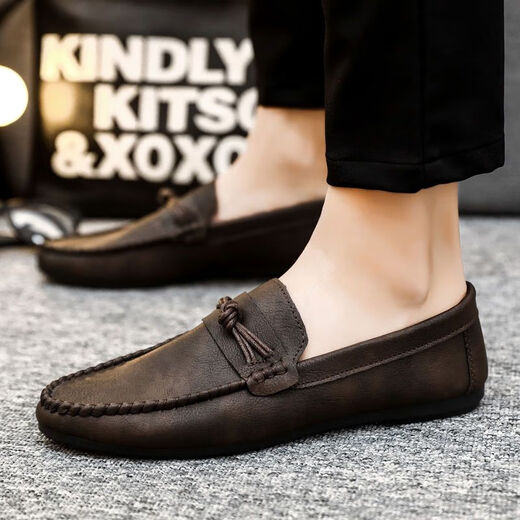 She Mengduo men's beans shoes Korean versatile business casual leather shoes breathable non-slip men's shoes 2022 summer one-foot single shoes d826 black 39