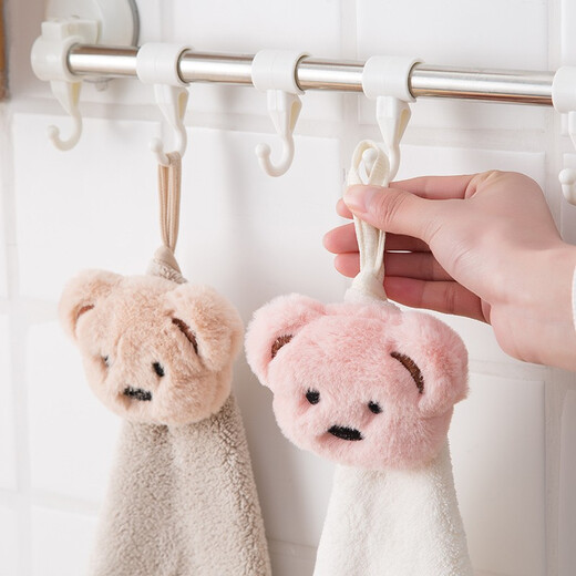 Foojo Fuju hand towel thickened coral velvet 30*30cm bear 2 pack cartoon double-layer hanging handkerchief small towel