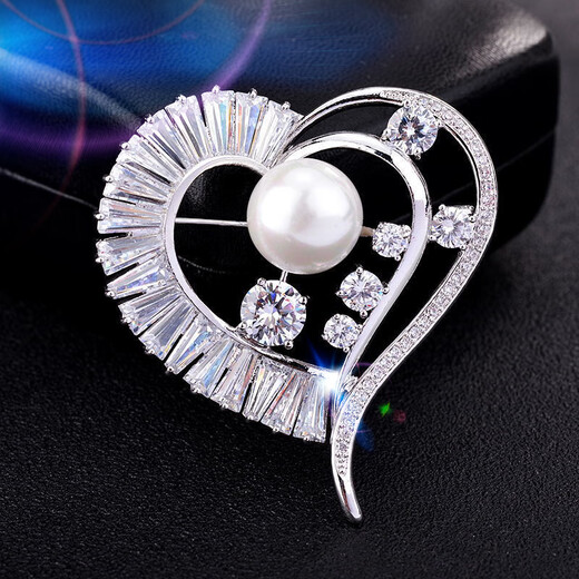 SENDME Bright heart-shaped beads brooch corsage casual suit jacket pin birthday gift for girlfriend heart-shaped brooch