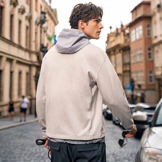 Mr. Bu Bu’s thin base sweatshirt men’s top spring and autumn new contrasting color splicing hooded long sleeves KT15690 clearance oat grey L (175)