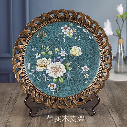 CLCEY European style decorative plate ornaments placing plate viewing living room model room entrance American style decoration decoration Duan Ao 1047 wooden bracket
