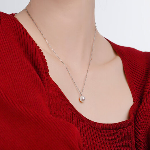 Tahitian 18K gold akoya pearl pendant round highlight seawater pearl necklace necklace akoya 8.5-9mm +925 silver chain