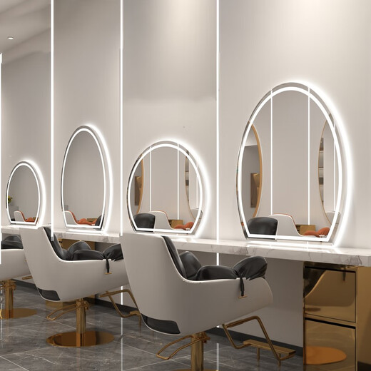 Internet celebrity hair salon dedicated wall-mounted semicircle with light for hair salon perming, dyeing and hair cutting mirror perfect circle haircut frameless 70*90 semicircle backlight official standard configuration