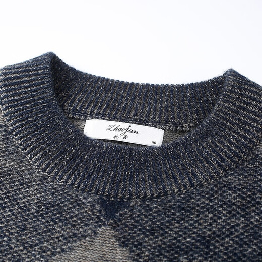 
Zhaojun men's casual plaid half-high neck pure cashmere sweater thick pullover sweater knitted sweater navy blue L