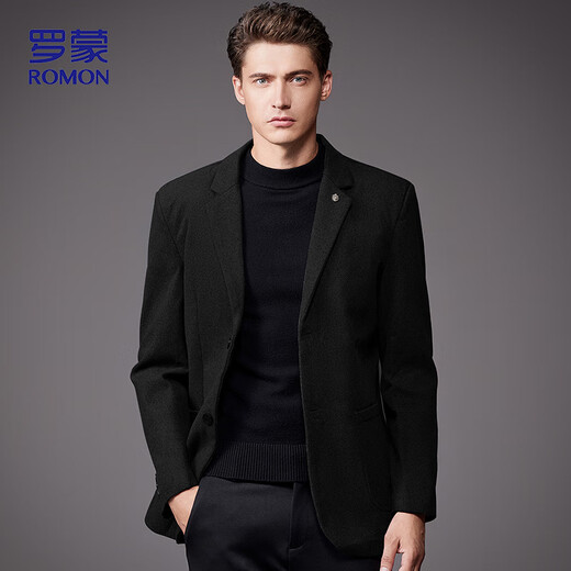ROMON Woolen Suit Men's Spring and Autumn Business Casual Single Suit Coat Warm Jacket Men's XF79 Black XL
