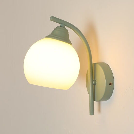 Opu Yuanxing simple bedroom wall light led green bedside lamp cream windshield iron art living room balcony staircase decorative wall light B686 green lily of the valley flower 5 watts warm light