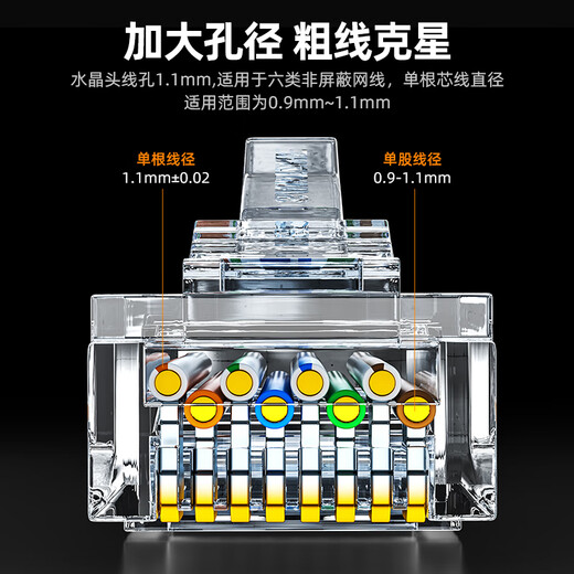 山泽 六类网线水晶头 6类千兆网络接头 RJ45工程级电脑网线连接器 Cat6镀金水晶头 100个 JD-S66