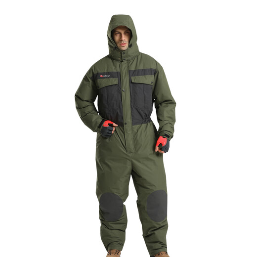 Wind Hunter Winter Outdoor Fishing Suit Down Windproof Jumpsuit Thickened Ice Fishing Warm Cotton Suit Sea Fishing Waterproof Coldproof Suit Military Green Meter Level Down Jumpsuit 2XL
