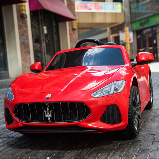 Cool Sun Maserati children's electric car four-wheel four-wheel drive remote control can sit for people, baby and children sway toys early education car paint red: soft tire + four-wheel drive leather seat + remote control sway Bluetooth + portable pull rod