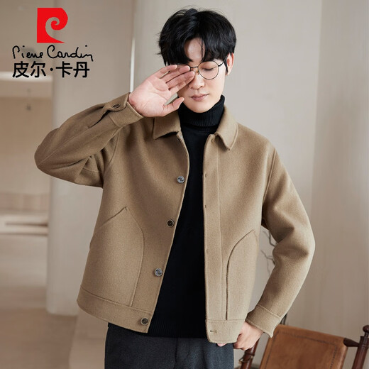 Pierre Cardin Men's Wool Jacket 2025 New Spring and Autumn Double-sided Wool Short Coat High-End Casual Woolen Jacket Camel L 115-135Jin Jin is equal to 0.5 kg