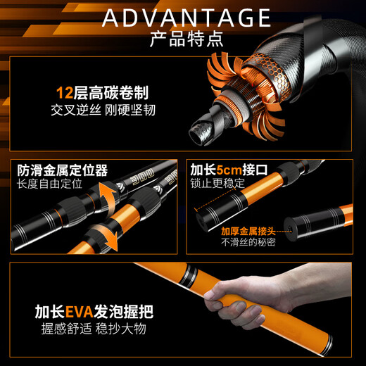 Woding GT copy net full set of fishing net bag telescopic carbon super hard copy net rod large object copy rod net head fish fishing net fishing net 3m 50cm GT large object copy net rod + large object net head