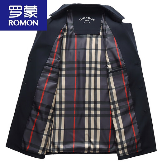ROMON Casual Windproof Jacket Men's Spring and Autumn Slim Korean Style Middle-aged Dad's Clothes Mid-Length Large Jacket Blue 190/3XL Recommended 165-180 Jin Jin equals 0.5 kg