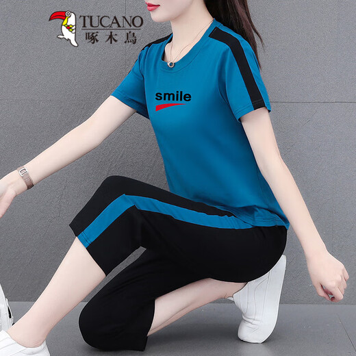 
Woodpecker sports suit for women in summer 2025 new age-reducing summer women's casual cotton cropped trousers square dance two-piece set khaki (trouser suit) WK695 M (recommended 80-95Jin [Jin equals 0.5 kg])