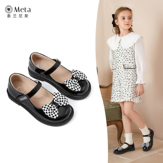 Tyrannis girls' leather shoes spring new children's black leather shoes performance etiquette black leather shoes campus style mirror black 31 inner length 20.5cm