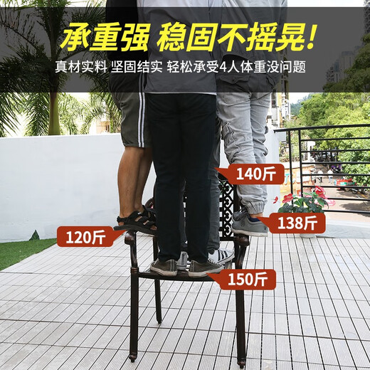 Fapolite Outdoor Tisch und Stuhl Balkon im Freien Aluminium Legierung Freizeit Innenhof und Stuhl Kombination Garten Eisen Guss Aluminium Villa Möbel 4 Stühle + 100 cm Orchideen schnitzen runden Tisch