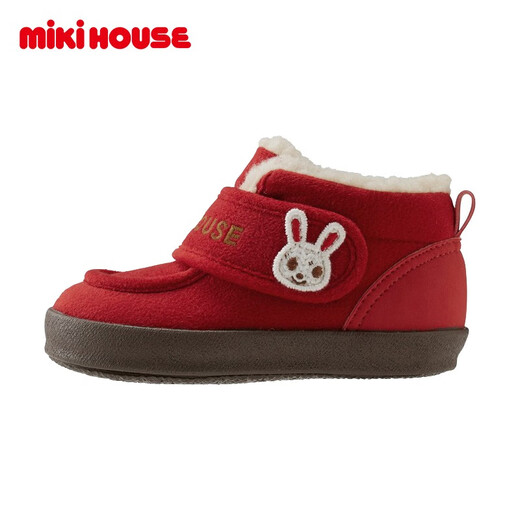 MIKIHOUSE学步鞋童鞋冬季加厚绒毛保暖锁温护脚普奇熊刺绣学步鞋棉鞋靴子 红色 14 (适合脚长13.5cm)