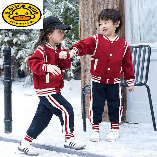 G.duck Autumn and Winter Andora Red Parent-Child Wear Kindergarten Uniform Baseball Uniform Two-piece Set Pure Cotton Red Graduation Outfit Autumn Jacket 130