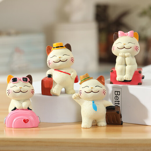Mansenxin Cute Travel Cat Computer Desktop Ornament Display Decoration Desk Work Station Decompression Emotional Stability Doll Travel Cat 5-piece Set