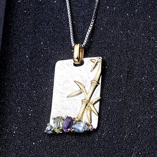 GEM STONE KINGGSK925 Silver Necklace Women's Bamboo Forest Gemstone Pendant Frosted Gold Clavicle Chain Sweater Chain Gift Colored Treasure Necklace for Friends