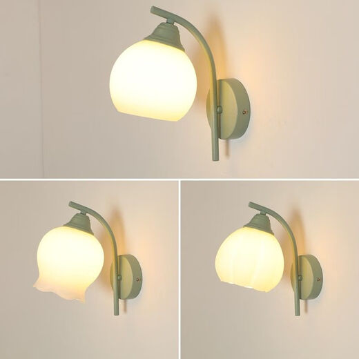 Opu Yuanxing simple bedroom wall light led green bedside lamp cream windshield iron art living room balcony staircase decorative wall light B686 green lily of the valley flower 5 watts warm light