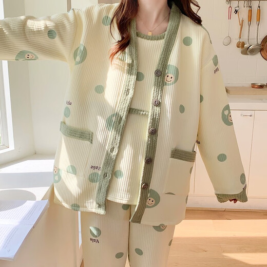 Roumanqi Pyjama enceinte enceintes enceinte en pyjamas et à l'hiver Vêtements de confinement d'air Interrupteur de coton à trois pièces pour femmes post-partum allaitant et nourrissant les vêtements à la maison RSY-831 Ensemble trois pièces XL (recommandé 120-140jin [Jin est égal à 0,5 kg])))