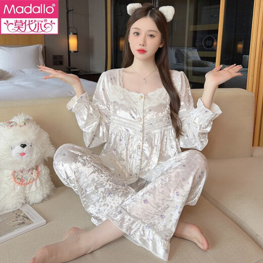 莫代尔金钻绒睡衣女秋冬新款开衫休闲金丝绒套装轻奢砖石绒家居服两件套 753#粉色 M