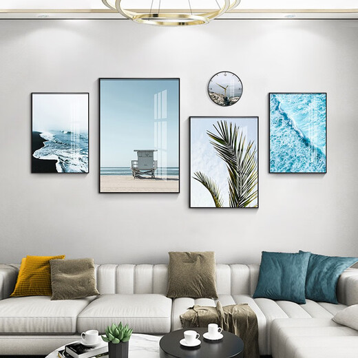 
Mohu (mohu) living room decoration painting sofa background wall mural modern simple landscape landscape painting TV wall high-end new style hanging paintings seaside landscape 15935 (including wall clock) art crystal porcelain group-black frame
