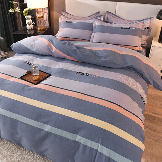 High-end thickened cotton brushed four-piece set of pure cotton bed sheets and quilt covers, autumn and winter naked sleeping grade bedding, no pilling and no shedding. Petty Bourgeoisie Life - Blue Thickened cotton 1.8m bed sheet style four-piece set - quilt cover 200*230cm