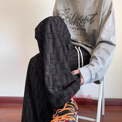 鲁宾克直筒灯芯绒裤子男春秋季新款潮牌运动卫裤宽松阔腿休闲裤 2483黑色 XL （建议125-135斤）